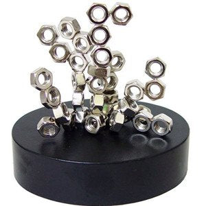 SanAndCo Magnetic Desktop Sculpture - Stacking Nuts - Small Silver Metal in Burlap Bag - Model 43234-228
