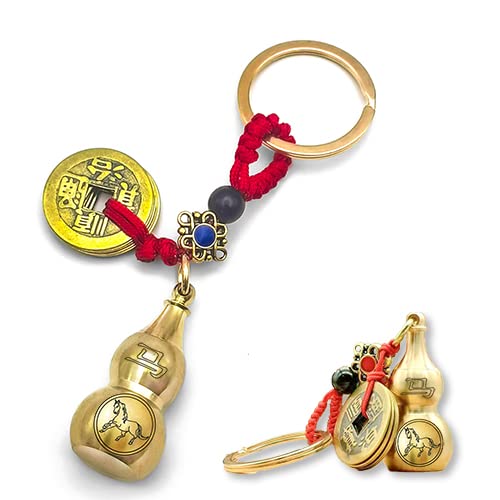 Adorinno 12 Zodiac Feng Shui Gourd Keychain - Brass Gourd, Lucky Coin, Bring Good Luck And Wealth, Chinese Style Decorative Pend