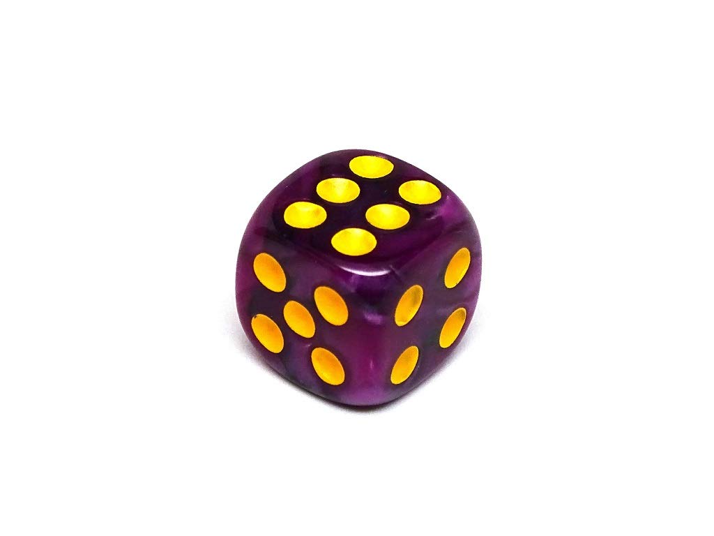 25 Count Pack of 12mm D6 Dice - Matching Collection of 6 Sided Dice with Pips (Purple and Black Swirl)