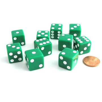 Koplow Games Set of 10 Six Sided D6 16mm Standard Dice Green