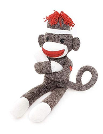 Plushland Adorable Brown Sock Monkey, The Original Traditional Hand Knitted Stuffed Animal Toy Gift-For Kids, Babies, Teens, Girls And Boys Baby Doll Present Puppet 20 Inches