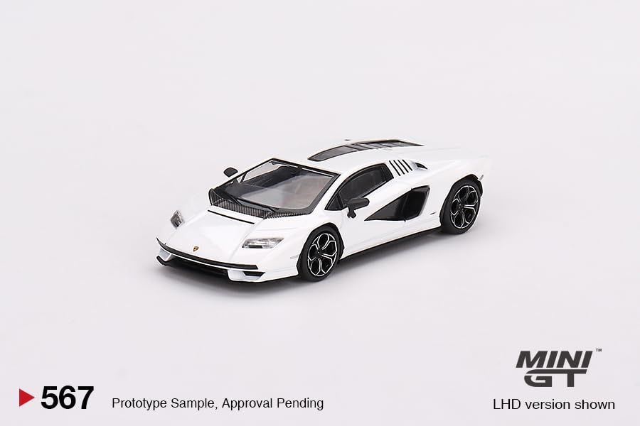 MINI GT True Scale Miniatures Model Car Compatible with Lamborghini Countach LPI 800-4 Bianco Siderale 1/64 Diecast Model Car MG