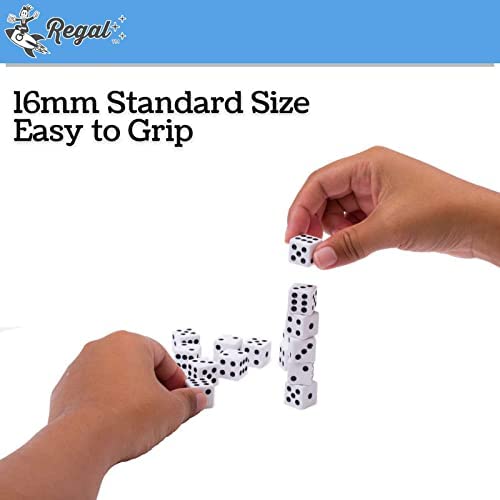 Regal Games Dice Set 6 Sided - Playing White 16Mm - Square Dice For Classroom Or Family Game Night - 1000 Dice
