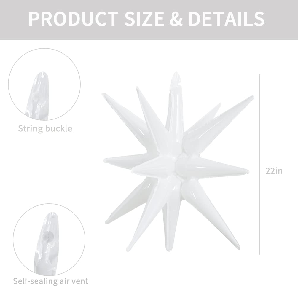 Toniful 4 Pcs 22Inch 4D Huge White Star Balloons Explosion Star Mylar Foil Balloons For Party Supplies Backdrop Christmas,Birthd