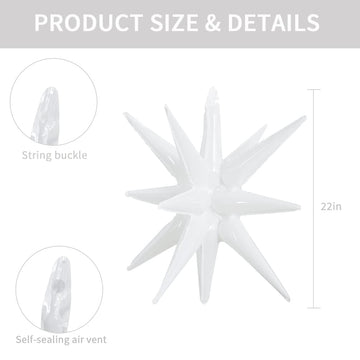 Toniful 4 Pcs 22Inch 4D Huge White Star Balloons Explosion Star Mylar Foil Balloons For Party Supplies Backdrop Christmas,Birthd