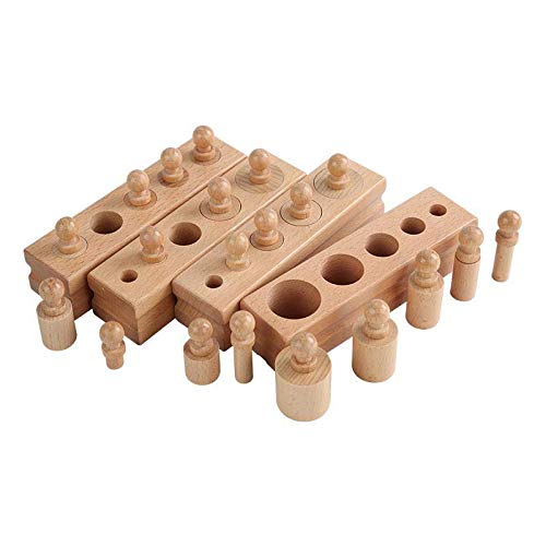 Adena Montessori Wooden Knobbed Cylinder Block Set of 4 - Educational Tools for Preschool Learning, Model A021