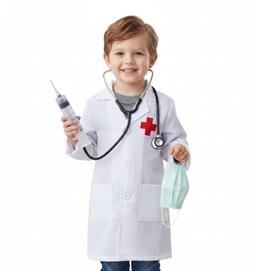 QuickBazaar Kids Doctor Dress Costume With Injection, Mask, Stethoscope | Fancy Dress Costume For Kids (DOCTOR, 67 Years)
