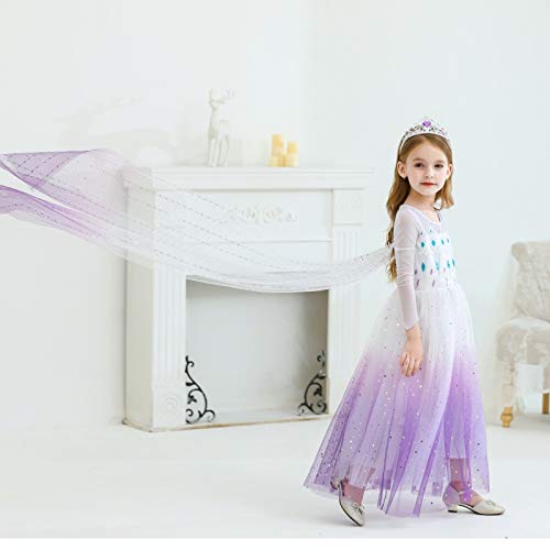 Sototoo Elsa Costume Long Sleeves Princess Dress Queen White Costume Cosplay Dress Up With Accessories Halloween (Violet,3-4Year