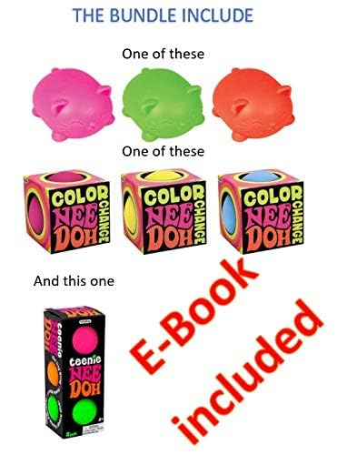 Nee-Doh Stress Balls, The Complete Bundle! One of Each- Teenie, Color Change and Cool Cats in Vibrant Colors. Bonus E-Book Inclu