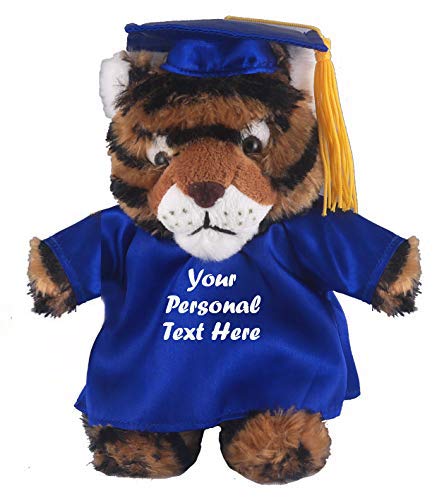 Plushland Plush Stuffed Animal Toys 12 Inches Present Gifts for Graduation Day  Personalized Text  Name or Your School Logo on Gown  Best for Any Grad School Kids (Graduation Tiger Blue Gown)
