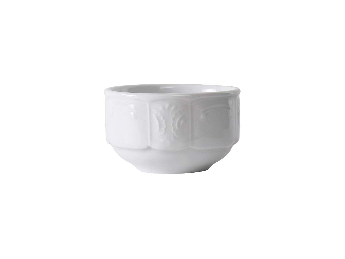 Tuxton China Chb-105 Bouillon, 11 Oz., 4-1/4'' Dia. X 2-1/4'' H, Round, Stackable, Embossed, Microwave & Dishwasher Safe, Oven P