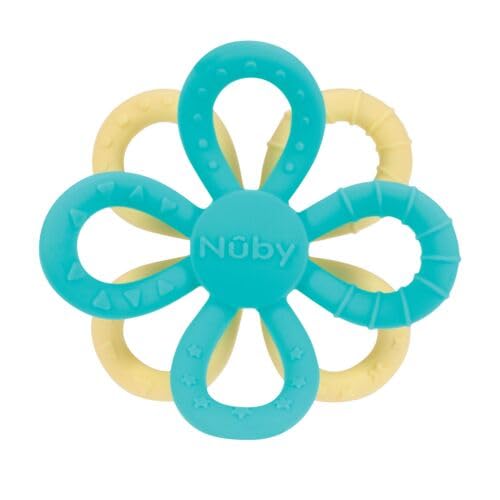 Nuby Fun Loops Teether - Flower-Shaped Infant Teething Toy for Babies - 3+ Months - Aqua and Yellow