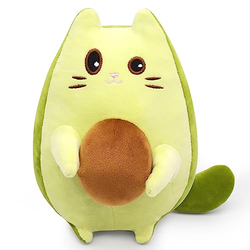 Leokawin Cat Stuffed Animal Avocado Pillow - Cute Kawaii Green Plush Toy Doll - Soft Gifts For Kids Boys And Girls