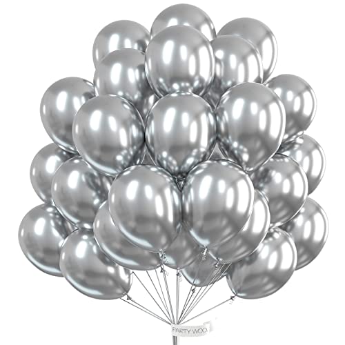 Partywoo Metallic Silver Balloons, 50 Pcs 12 Inch Silver Metallic Balloons, Silver Balloons For Balloon Garland Or Arch As Wedding Decorations, Birthday Decorations, Party Decorations, Silver-G102
