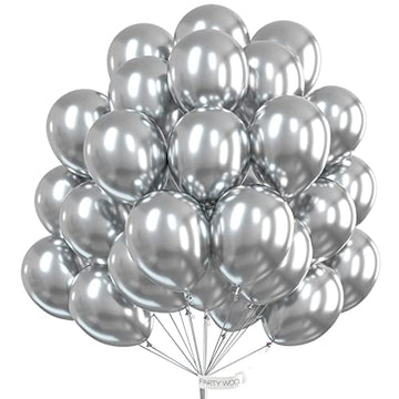Partywoo Metallic Silver Balloons, 50 Pcs 12 Inch Silver Metallic Balloons, Silver Balloons For Balloon Garland Or Arch As Wedding Decorations, Birthday Decorations, Party Decorations, Silver-G102