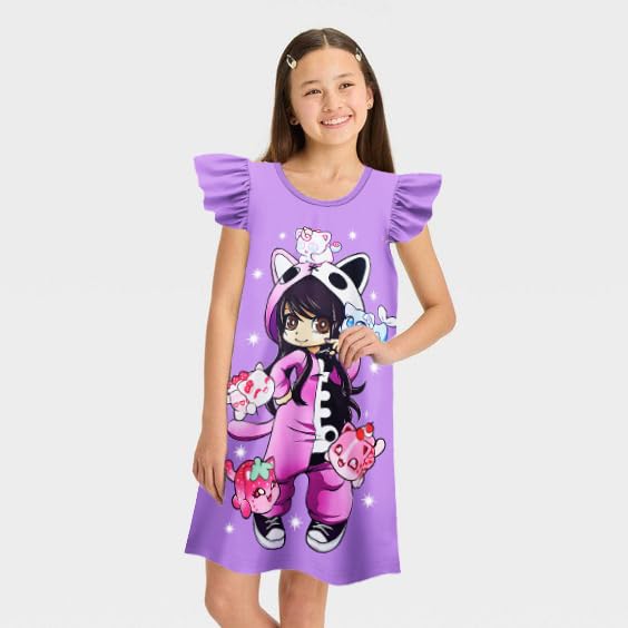 Girls Game Casual Graphic Dress Gaming Clothes Cute Dresses Birthday Gift Purple