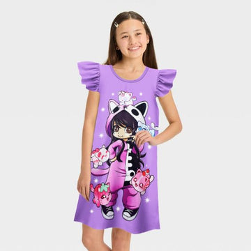 Girls Game Casual Graphic Dress Gaming Clothes Cute Dresses Birthday Gift Purple