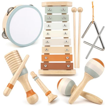 Musical Toys For 1 Year Old Boy Gifts - Wooden Musical Instruments For Toddlers 1-3 - Christmas Birthday Gifts For One Year Old Girls With Boho Xylophone - Montessori Toy For Babies 6-12-18 Months