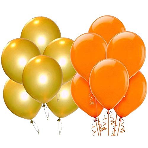 Hardatar Party Products 10 Inch Metallic Hd Shiny Toy Balloons  Orange, Gold for Decoration and Party (20 Pcs)