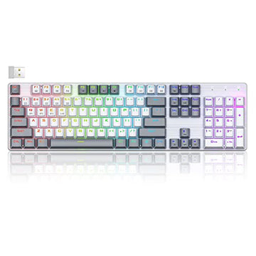 Wireless Mechanical Keyboard, Triple Mode 2.4G/Usb-C/Bluetooth Gaming Keyboard, 104 Keys Programmable, Customize Rgb Backlit, Red Switch, Bicolor Pbt Keycaps, Rechargeable Wired Keyboard For Laptop Pc