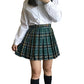 Womens Pleat Plaid Mini Skirt High Waist Short Skirts (Xl,Dark Green Mixed White)