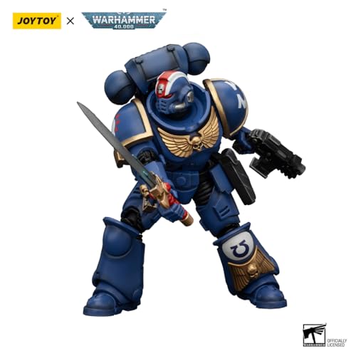 JoyToy Warhammer 40K Ultramarines Heroes of The Chapter Primaris Lieutenant Erastus 1:18 Scale Action Figure Mecha Joy Toy Collection Model 4.76in
