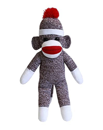 Plushland Adorable Sock Monkey, The Original Traditional Hand Knitted Stuffed Animal Toy Gift-For Kids, Babies, Teens, Girls And Boys Baby Doll Present Puppet (16'' Brown)