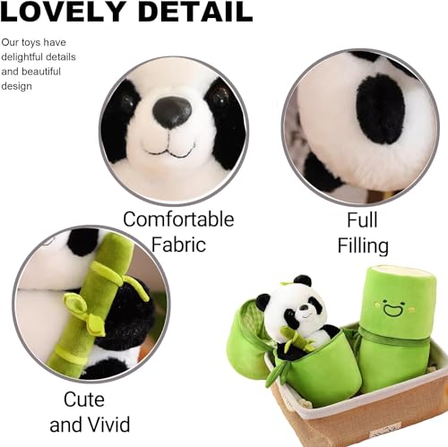 Storescent Cute Panda Plush With Bamboo, Kawaii Soft Panda In Bamboo Stuffed Animals Toy, Plushies Doll Gifts For Kids Girls Boy