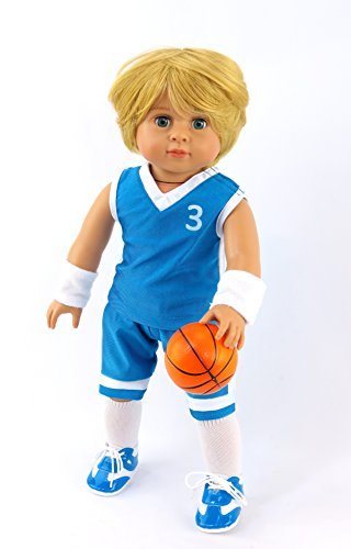 American Fashion World Boys Blue Basketball Uniform for 18-Inch Dolls | Accessories Included | enhanced Quality & Trendy Design | Dolls Clothes | Outfit Fashions for Dolls for Popular Brands