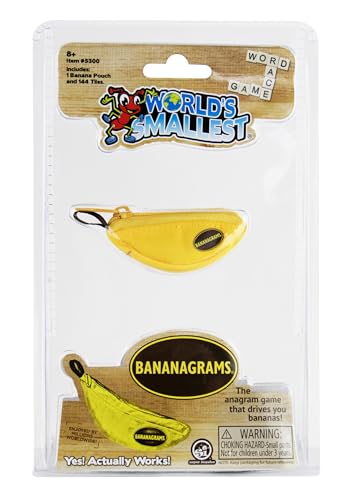 World's Smallest Bananagrams - Miniature Family Word Game, Yellow - Includes 1 Banana Pouch & 144 Tiles, Model 5300, Ages 8+