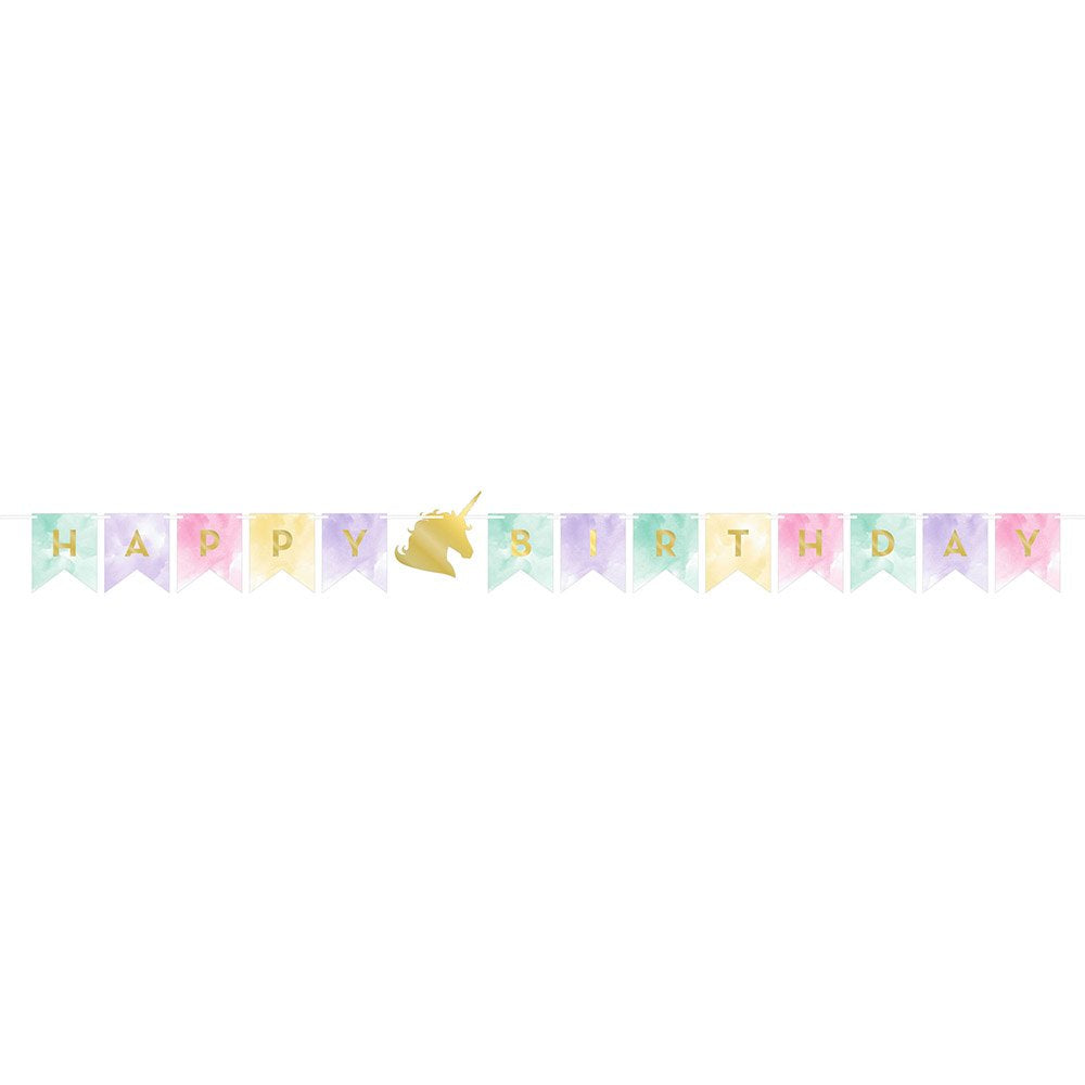 Creative Converting 329312 Happy Birthday Banner, Unicorn Sparkle