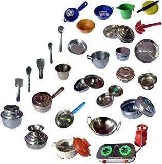Miniature Kitchen Set, Real Cooking Kit for Play, Steel Kitchen Set Toys for Girls, Kids, Baby (Miniature)