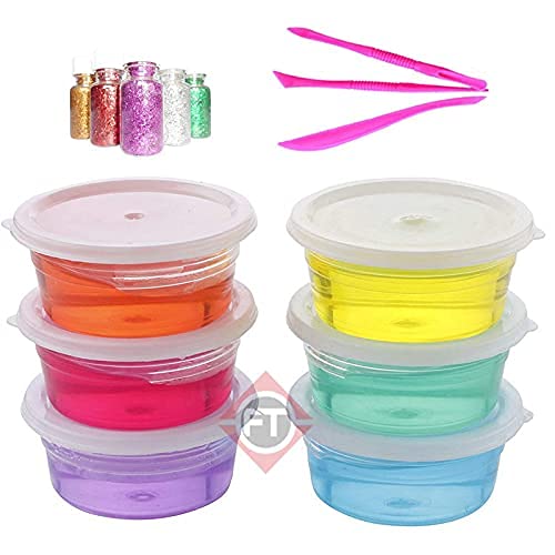 Firstly T Diy Slime Kit With 6 Crystal Slime With Free Glitter And Modelling Clay Tools For Kids Boys And Girls Age 3+ Years/Foa