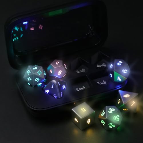 Wireless Charging LED Dice, DND Dice Rechargeable with Charging Box, ZHOORQI 7 PCS Light up Dices for Dungeons and Dragons RPG (