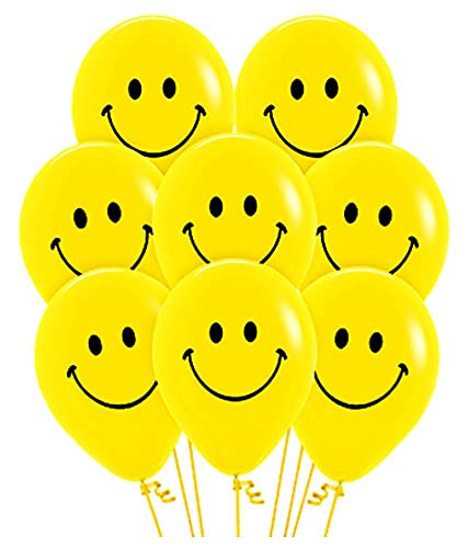 3A FEATURETAIL Smiley Printed Same Face Expression Emoji Balloons For Smiley Theme Birthday Decoration, Kids Party, Yellow Colo