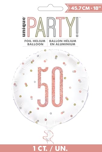 Glitz Rose Gold Number 50 Birthday Round Foil Balloon - (18) Pack of 1 - Perfect Decoration for Birthday Parties and Other Miles