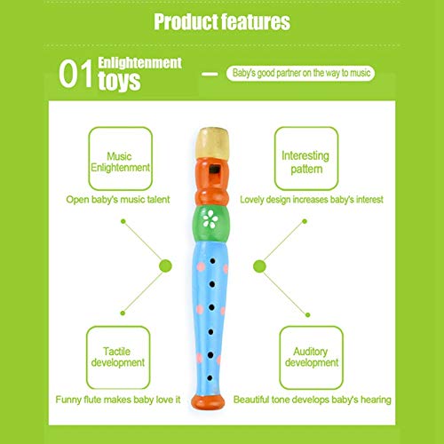 Tovip 2Pcs Wooden Kid Flute Musical Instrument Early Education Develop Recorder Woodwind Musical Educational Toy For Children (R
