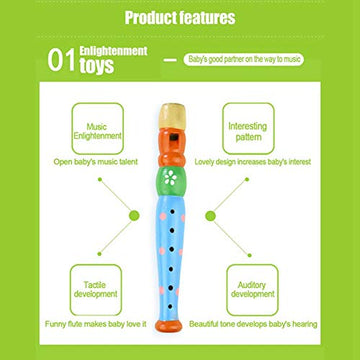 Tovip 2Pcs Wooden Kid Flute Musical Instrument Early Education Develop Recorder Woodwind Musical Educational Toy For Children (R
