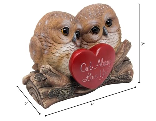 Romantic Owl Always Love You Figurine With Red Heart And Two Decorative Owls On Log For Cute Girl'S Bedroom Decor Statues For Wife & Valentine'S Day Gift Ideas For Girlfriend