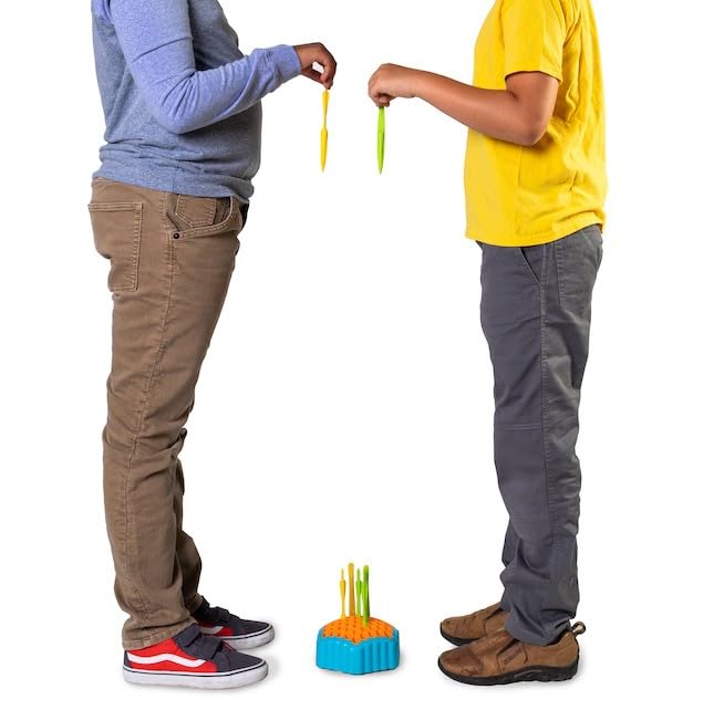 Fat Brain Toys Drop Shot Game - 2-Player Skill Game for Ages 6+, Small, Plastic, Green/Yellow, Model FA304-1