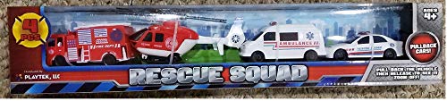 Playtek Toys Playtek - 4 Pack Pull Back Vehicles, Rescue Squad