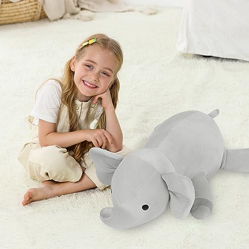 OurHonor Weighted Elephant Plush Toy, 24in Soft Cotton Throw Pillow, 4.2Lb, Grey for Adults, Boys, and Girls