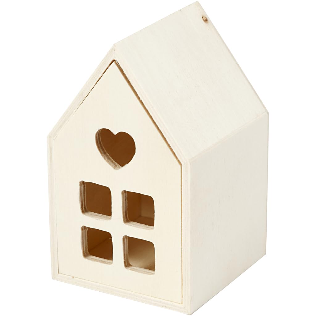 Small wooden house to decorate 6.5 x 6.5 x 11 cm