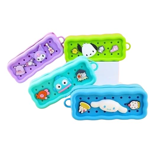 Giggles World Cute Cartoon Charm Silicone Pencil Case Set | Colorful Storage Pouch With Detachable Charms | Kawaii School Supply