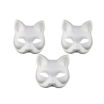 XYBHRC Cat Mask, 3PCS Therian Masks White Cat Masks Blank DIY Halloween Mask Animal Half Facemasks Masquerade Cosplay Party