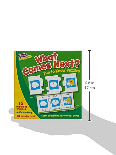 Trend Enterprises: Fun-To-Know Puzzles: What Comes Next? Learn Sequencing In Pictures & Words, 15 Three-Piece Two-Sided Puzzles, Self-Checking, 30 Puzzles Total, For Ages 4 And Up