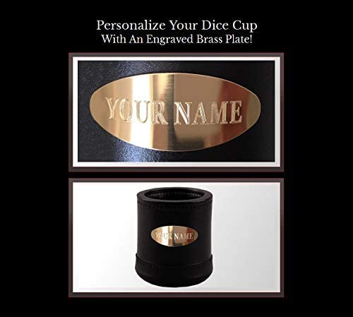 Alex Cramer Golden Gate Dice Shaker Cup Set - 5 White Dice, Drawstring Pouch & Book of Dice Games (Liars Dice) Included - Leathe