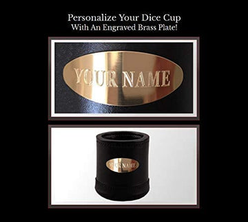 Alex Cramer Golden Gate Dice Shaker Cup Set - 5 White Dice, Drawstring Pouch & Book of Dice Games (Liars Dice) Included - Leathe