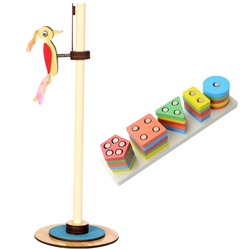 Technybirds Wooden Pecking Woodpecker And Wooden Shape Sorter Combo | Educational Toys For Kids | Montessori Learning | Imaginat