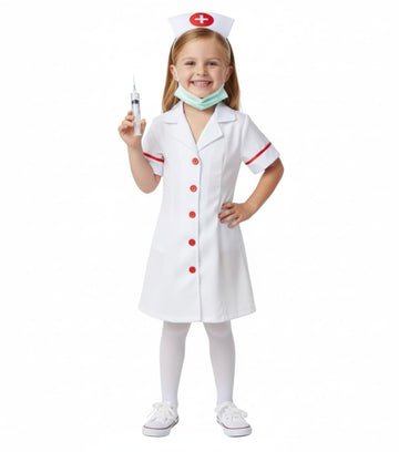 EthnicAlive Nurse Fancy Dress With Mask, Injection, Stethoscope And Headgear | Community Helper Doctor Costume For Kids Girls (9